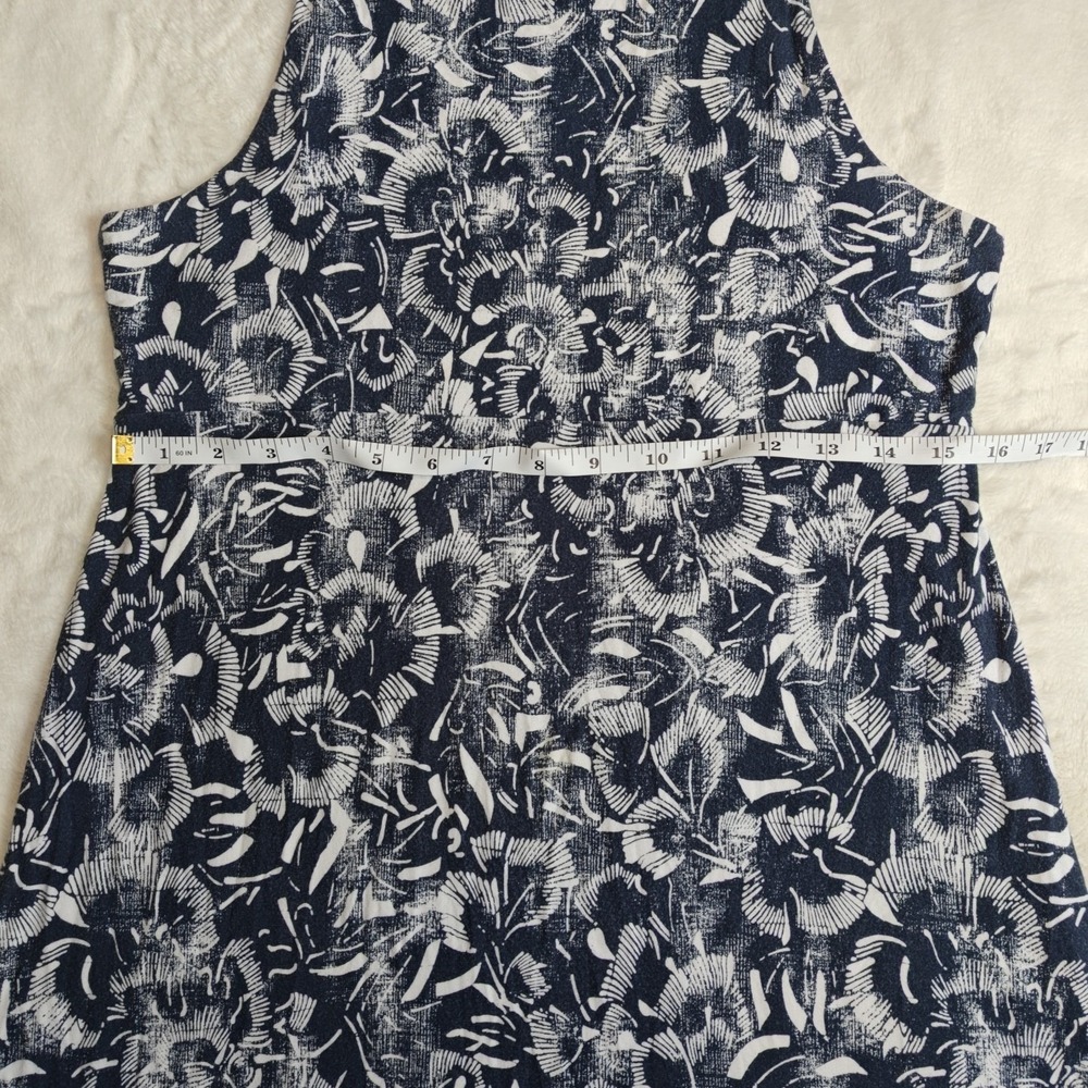 Athleta Medium Santorini Dress navy blue‎ white Tropical Floral Fit Flare A-Line - Picture 6 of 11